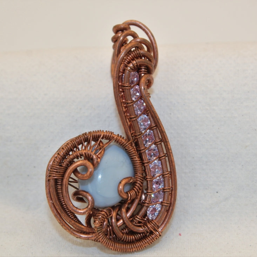 Copper Wire Wrapped Blue Lace Agate Pendant, Jewelry Handmade